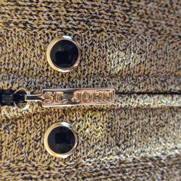 Vintage 80's Gold/Black Zip-Up Wool Blend Cardigan by St. John -Size 8 - Picture 4 of 14